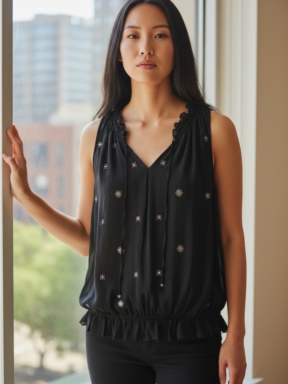 Express 100% Silk Embellished Sleeveless Blouse | Size Small